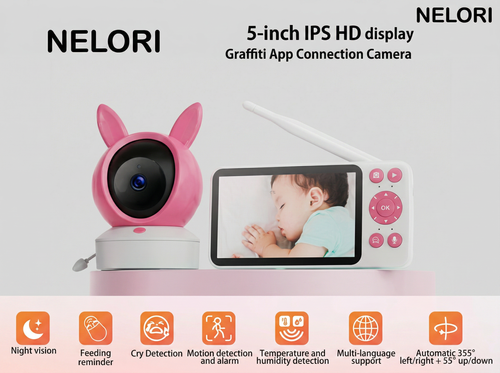 WiFi Baby Monitor with Camera & 5-Inch Screen – Night Vision & Two-Way Audio