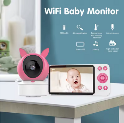 WiFi Baby Monitor with Camera & 5-Inch Screen – Night Vision & Two-Way Audio