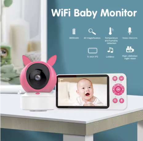 WiFi Baby Monitor with Camera & 5-Inch Screen – Night Vision & Two-Way Audio